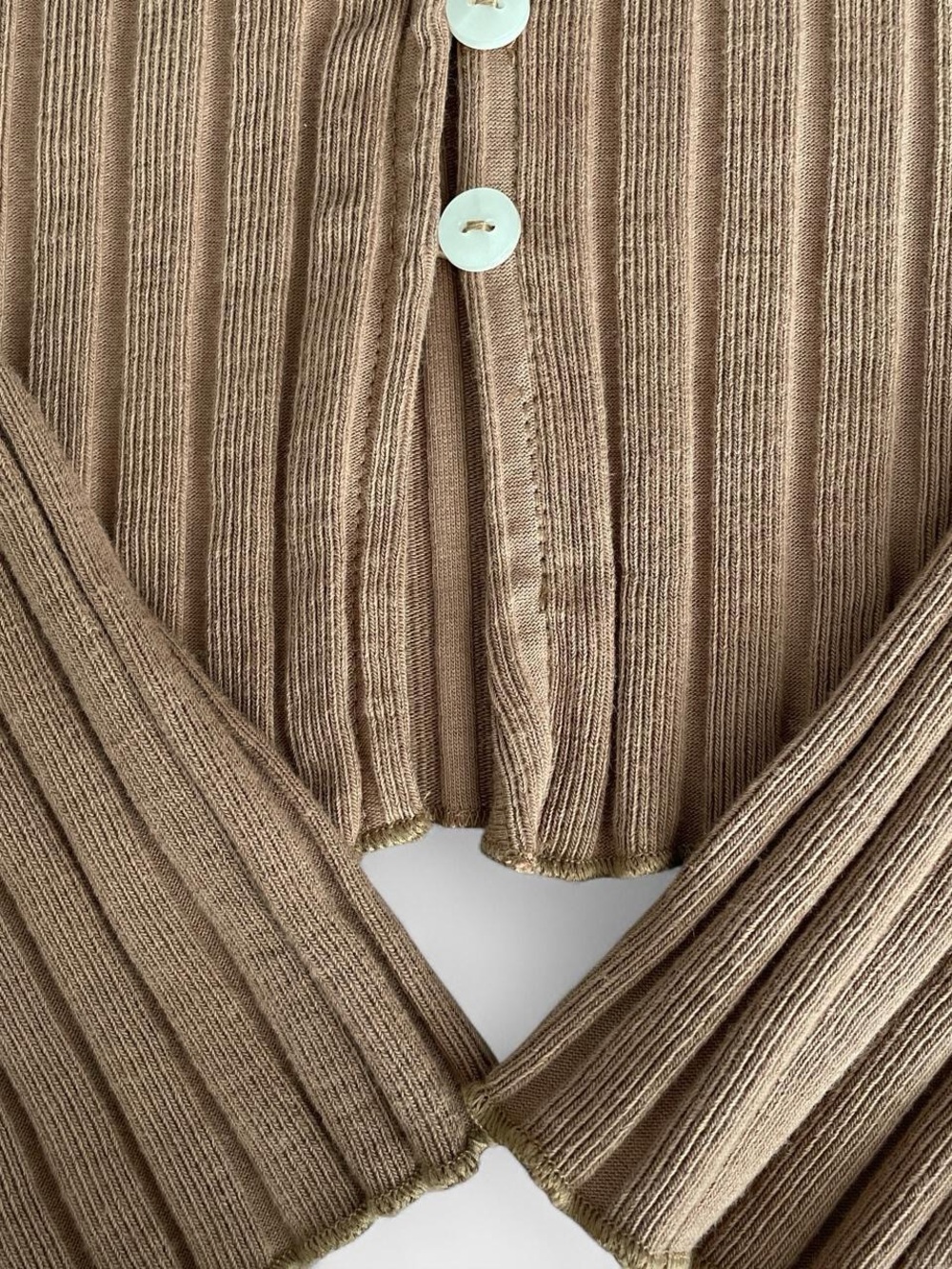 *New* Free People Chestnut Ribbed Button-Front Long Sleeve Top - Picture 7 of 9